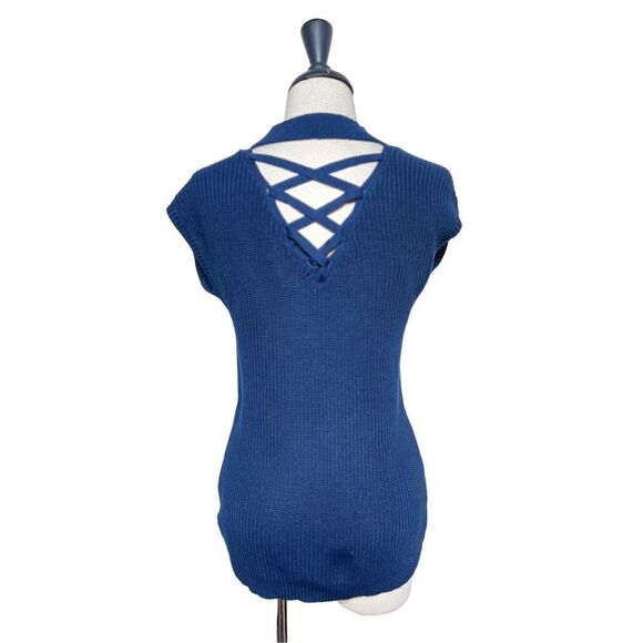 Skies Are Blue Sexy Navy Blue Sleeveless Tunic Sweater Size XS - Picture 2 of 4